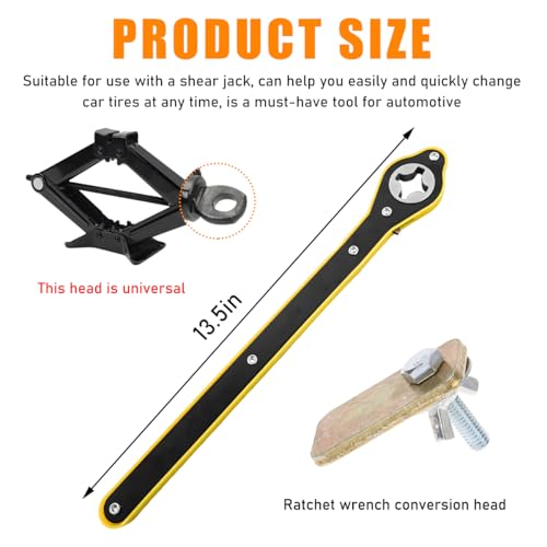 Image of povtii Car Jack Ratchet Wrench, 360 Degree Swivel Tire Wheel Jack Ratchet Wrench, Tire Wheel Jack Lift Speed Handle Tool Suitable for Vehicle SUV Truck, Universal Car Accessories