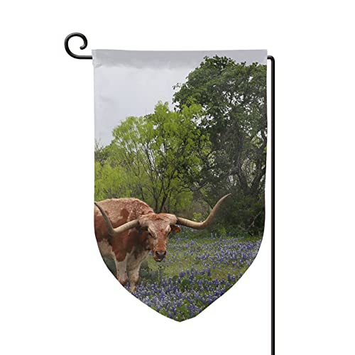 Drapeau de jardin Longhorn et Bluebonnets 12.5x18 cm double face pour extérieur