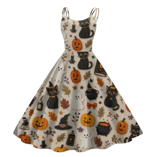 Vestido midi de Halloween comodo de tirantes corte A que estiliza la figura femenina