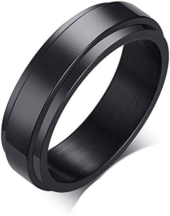 HIJONES Boys Women's Stainless Steel Black Spinner Ring Band 6mm for Men Girls Size 9