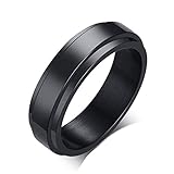 HIJONES Boys Women's Stainless Steel Black Spinner Ring Band 6mm for Men Girls Size 9
