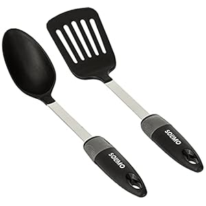 Amazon Brand – Solimo Nylon Serving Spoon & Slotted Turner, Set of 2, Black