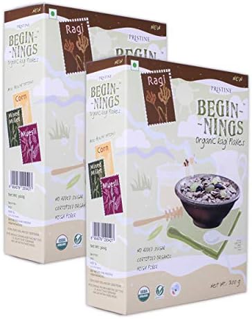 Pristine BEGINNINGS Breakfast Cereals 100% Organic Ragi Flakes 300g - Pack of 2