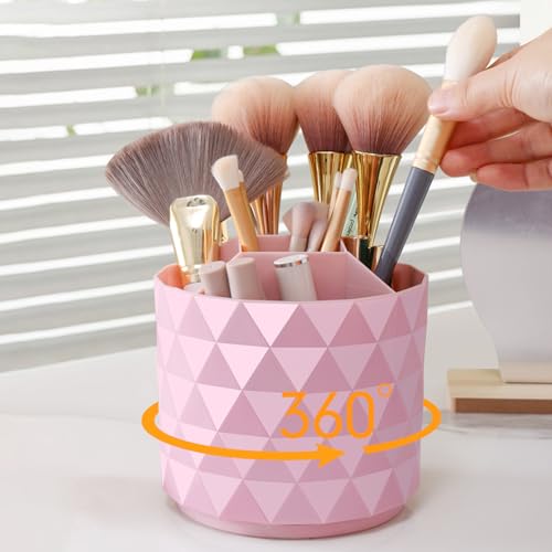 Nwvuop Make up Organizer 360° Drehbar Make Up Pinselhalter Kosmetikpinsel Aufbewahrung Kosmetik Organizer für Zimmer Decor Schminktisch, Schlafzimmer(Rosa)