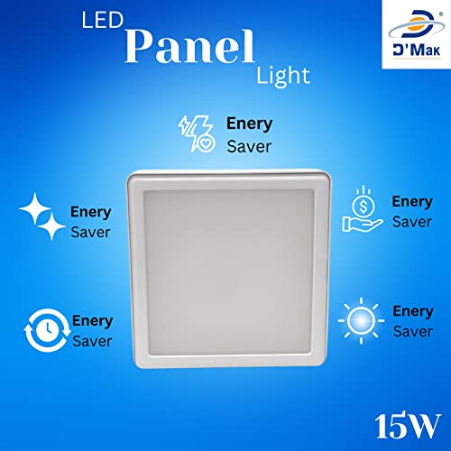 Image of D'Mak 15 Watt Square PC LED Surface Panel Ceiling Light, Poly Carbonate Powder Coated, Surface Mounted LED Light, Energy Saving Lights for Living Room, Bedroom and Hall (3IN1 (WH,WW,NWH), 10)