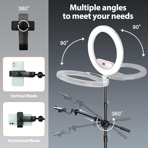 Ring Light 22inch Kit: Ring Light Tripod for iPhone ipad,with 75" Tripod/LCD Display/4 Phone Tablet Clips/2 USB Ports,LED RingLight for Barber Makeup Tattoo TikTok Video Recording Vlog (White)