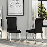 Asday Black and Silver Dining Chairs Set of 2, Modern Faux Leather Upholstered Dining Room Chairs with High Back and Metal Chrome Legs for Kitchen, Living Room, Restaurant, Apartment
