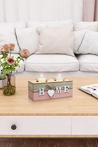 Afuly Candle Holders Pink Wooden White Heart Glass Rustic Tea Light Candle Holder for Living Room Bedroom Bathroom Shabby Chic Home Decor Gifts
