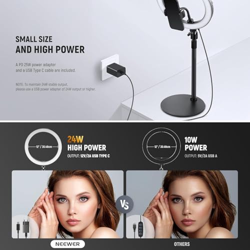NEEWER 12" Ring Light de Mesa de Alta Potencia 24 W con Soporte/Soporte para teléfono, luz Selfie videoconferencias LED para iPhone Streaming Maquillaje Vlog Video Laptop Computer Webcam Zoom Call - imagen 5