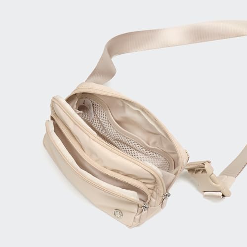 Image of Pander Nylon Crossbody Belt Bag with Excess Strap Keepers, 6-Pocket Adjustable Sling Fanny Pack for Travel and Everyday Carry, Warm Beige