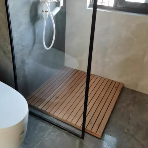 Składana mata prysznicowa z drewna tekowego – antypoślizgowa mata łazienkowa z czerwonego drewna cedrowego antykorozyjna deska z kaczką 70 x 120 cm do brodzika prysznicowego i stylowej podłogi