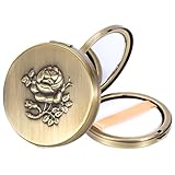 Fashion Creative Luxury Metal Beauty Sponge Case, Rose Gold Pattern, 7 cm Compact Mirror Case with Puff, Travel Makeup Powder Holder (Bronze)