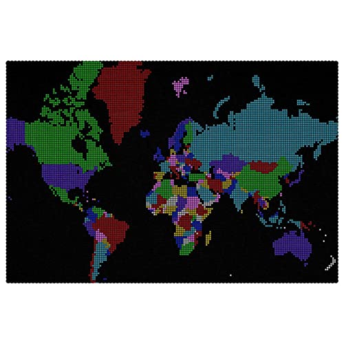 Dotted Multicolor World Map Placemats, Set Of 6 Table Mats For Dining Tables, 12×18 Inches Anti-Skid Heat Resistant Kitchen Table Place Mats #TOP2