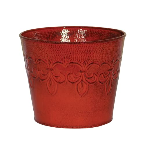Robert Allen MPT01889 Fluer De Lis Series Metal Planter Flower Pot 6 Color Cayenne Red
