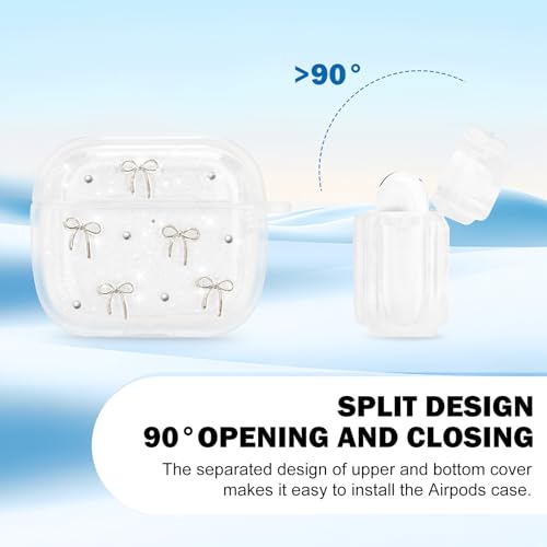 Newseego Clear Case for Airpods 3 Gen, Cute Aesthetic Glitter Bowknots Pattern Design with Bow Pearl Keychain for Girls & Women Soft TPU Shockproof Cover for Apple Airpods 3rd Generation - Image 3