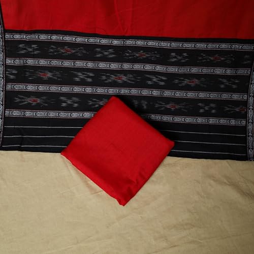 Image of Women Cotton Embroidered Unstitched Suit Set with Traditional Ikat Design