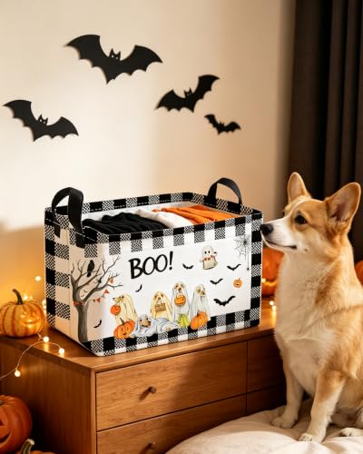 Image of Essme Rectangular Dog Helloween Basket,Kids Storage Bins Organizer with Handles for Girls Room Decor, Gift Basket,Shelf Basket.(Dog Helloween)
