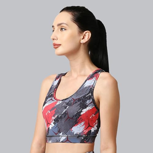 Image of SOIE Women's Medium Impact Quick Dry Padded Racerback Printed Athleisure Sports Bra