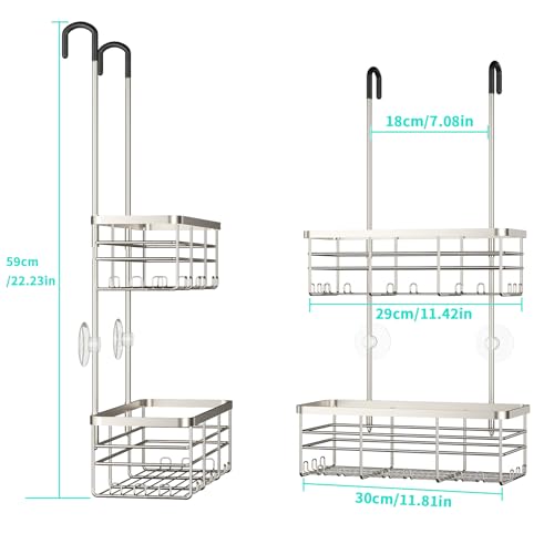 HapiRm Hanging Shower Caddy Organizer - No Drilling Shower Organizer with Hooks, Rustproof & Waterproof 304 Stainless Steel Bathroom Shelves - Brushed Nickel by HapiRm - Image 7