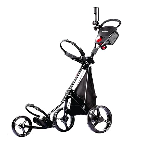 PRECISE Cruiser 3-Wheel Golf Push Cart with Stabilizer Rods & Foot Brake – Lightweight Folding Golf Trolley with Ergonomic Handle, Detachable Storage Bag & Scorecard Holder - Black/Black