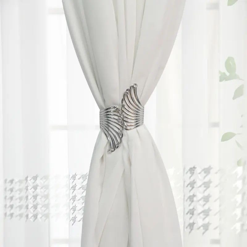 HomeCloud Curtain Clips Butterfly Silver, Hollow Wing with Rhinestones Holdbacks Zinc Alloy Creative Curtain Rope Buckles Decorative Drapery Tiebacks Drape Holder Clips (2Pcs,Silver)