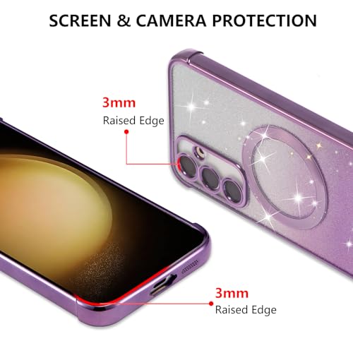 ZTOFERA Clear Magnetic Case for Samsung Galaxy S25 5G with Gradient Glitter Peice(2 in 1), Luxury Plating Cute Transparent Bling Sparke Case for Women Girls,Shockproof TPU Protector Cover-Purple by ZTOFERA - Image 4