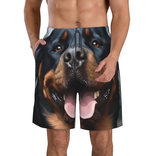 Rottweiler Dogs Tongue Head Men's Casual Shorts Drawstring Summer Beach Shorts Quick Dry Bathing Suits Hawaii Swim Trunks