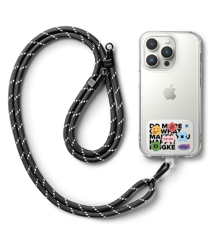 Image of Ringke Holder Link Strap with Graphic Design TPU Tag, Adjustable Crossbody Polyester Rope Lanyard Compatible with Universal Smartphone Case - Lettering Patch