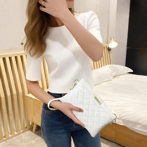 Women's Quilted Shoulder Bag, Vegan Leather Wristlet with Detachable Chain - Crossbody or Evening Clutch Purse4