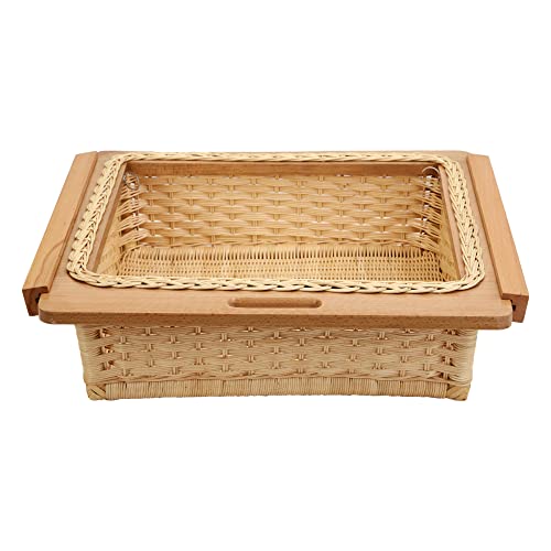 Image of Wicker Rectangular Basket For Modular Kitchen For Vegetables And Fruits Storage (Size: 22 W Inches Including Channel) (22 inch W X 20 inch L X 8 inch H),Beige
