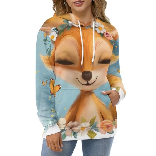 Sweatshirt pullover papillon renard fleur hoodie chaud en taille S