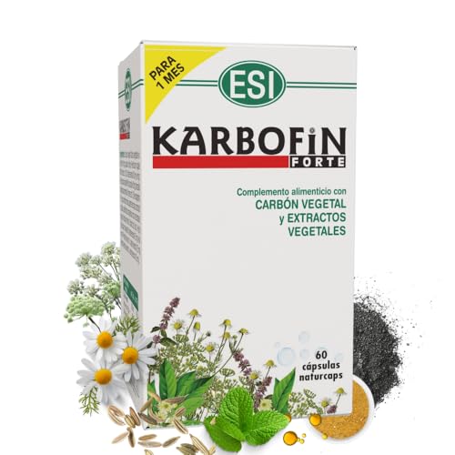Karbofin Forte 60 Cápsulas - Digestión Natural con Hinojo, Carbón Vegetal y Manzanilla - Alivio de Gases, Hinchazón y Cólicos - Ideal para Bienestar Digestivo Diario (60 unidad (Paquete de 1))