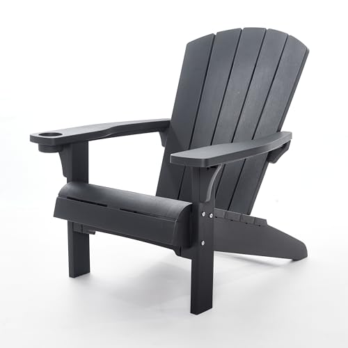 Keter Pack of 2 Alpine Adirondack Chairs | Outdoor Resin Garden Chairs with Wood-Effect Finish & Cup Holder | Weatherproof Low Maintenance & Durable | 160kg Load | 10-Year Guarantee