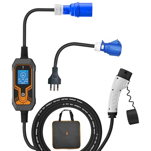 Carregador para Carro Elétrico Portátil, 3,5KW-7KW 20A 32A 85-264V Type 2 Cabo de 5M EV Tipo 2 Carros Elétricos e Híbridos,Uso interno/externo Aplicável a 99% dos modelos Envio de São Paulo, Brasil