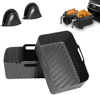 2PCS Silicone Air Fryer Liner for Ninja Dual, Silicone Air Fryer Liners Double Air Fryer Silicone Basket, Air Fryer Rack Accessories for Baking Oven Microwave, Reusable Air Fryer Basket