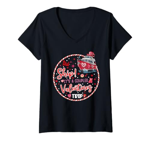 Mujer Aw Ship es un viaje de crucero de San Valentín a juego para parejas amantes Camiseta Cuello V