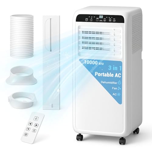 Image of Erivess Portable Air Conditioners 10,000 BTU, 3-in-1 Air Conditioner Portable Up to 500 Sq.Ft. with Cool, Fan, Dehumidifier, Portable AC Unit with Remote Control & 24H Timer, Installation Kits