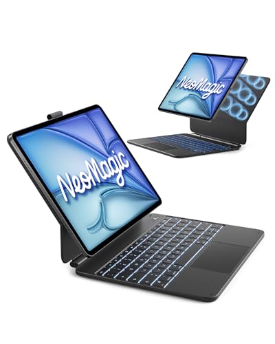 Inateck NeoMagic Magnetische Tastatur Hülle für iPad Air 13 Zoll M4/M3/M2(2026/2025/2024),iPad Pro 12.9 Zoll,Großes Trackpad,LED-Anzeige,7 Farben Hinterleuchtet,QWERTZ,mit Stifthalter,KB903