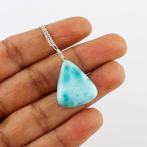 GEMKORA Natural Real Larimar Pendant Necklace, Polished Crystals Birthstone, Healing Gemstone, Birthday, Gift, Jewelry 18 inch - Image 3