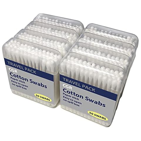 400pcs CGR Organic Cotton Swabs, 100% Cotton Double-Tipped, White Paper Sticks(compostable), Travel Pack(8 Pack of 50 Swabs Total) Cover