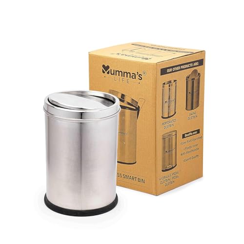 Image of Mumma's LIFE Stainless Steel Swing DustBin with Lid| Garbage Bin, Trash Can for Home, Kitchen, Washroom, Bathroom and Offices (Swing Bin 12 * 24inch 40LTR)