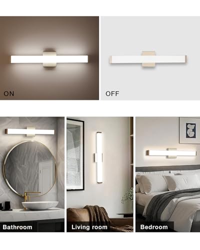 Image of 24 inch LED Bathroom Vanity Light14W Brushed Nickel 4000K Square | Natural White Light,Wall Bar Lighting,Rust & Moisture Resistant, Energy-saving, moisture-proof, for bathroom dresser mirror