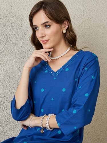 Image of INDO ERA Women's Pure Cotton Floral Printed Straight Kurta & Pant Set (IEAI12023)