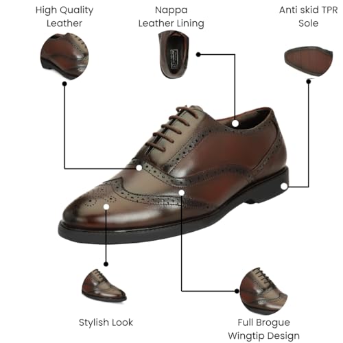 Image of Leatherful Genuine Leather Brogue Shoes for Men | TPR Sole & Nappa Leather Lining | Classic Dress Footwear New