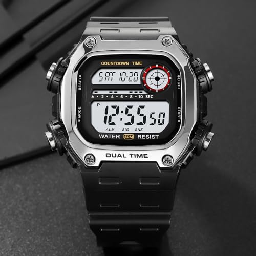 Mens Digital Watch Men Women, Waterproof Watches for Men Dual Time Watch with Date Alarm Chronograph Sports Watch for Men2