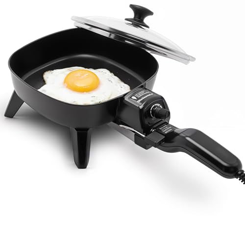 Comparison: Best Skillet For Electric Stove 8 Elite Gourmet EFS-400# Personal Stir Fry Griddle Pan, Rapid Heat Up, 600 Watts Non-stick Electric Skillet with Tempered Glass Lid, Black