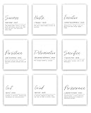 Definition Motivational Wall Art Prints | Set of Nine Prints | 8x10 Unframed | Success, Hustle, Execution, Persistence, Determination, Sacrifice, Grit, Grind, Perseverance