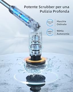 Leebein Spazzola Rotante Pulizia Casa, Spazzola Elettrica per Pulizia con 8 Testine Sostituibili, Telecomando, 2 Velocità di Rotazione e Manico Allungabile Regolabile 38-132CM per Bagno/Cucina