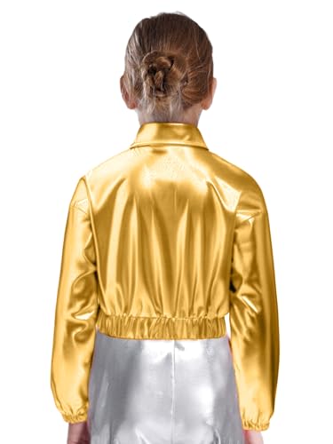 Jhaoyu Kids Girls Shiny Metallic Jacket Coat Long Sleeve Turn-down Collar with Flap Pockets For Hip Hop Dancewear2