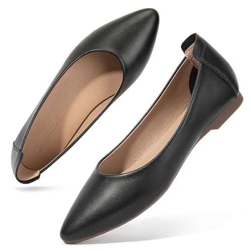 Zelaprox Women's Casual Pointed Toe Ballet Comfort Soft Leather Slip On Cowhide Flats Shoes Work Flats Office Shoes Casual Dressy Shoes